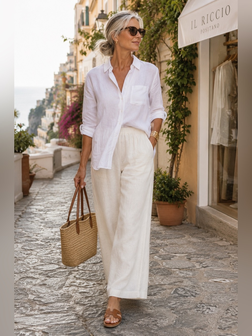 Eskandar 100% Linen Pull-On Wide Leg Pants Ivory England Size 2 - Picture 1 of 16